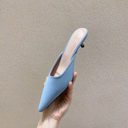 ins trendy pointed toe stiletto mules - Mubimart