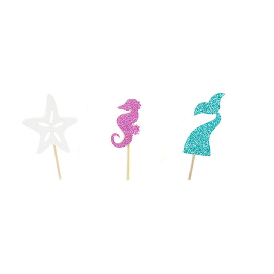 Mermaid Theme Birthday Decoration Party Supplies Children\'s Party Decorations Dessert Cake Cards - Mubimart -