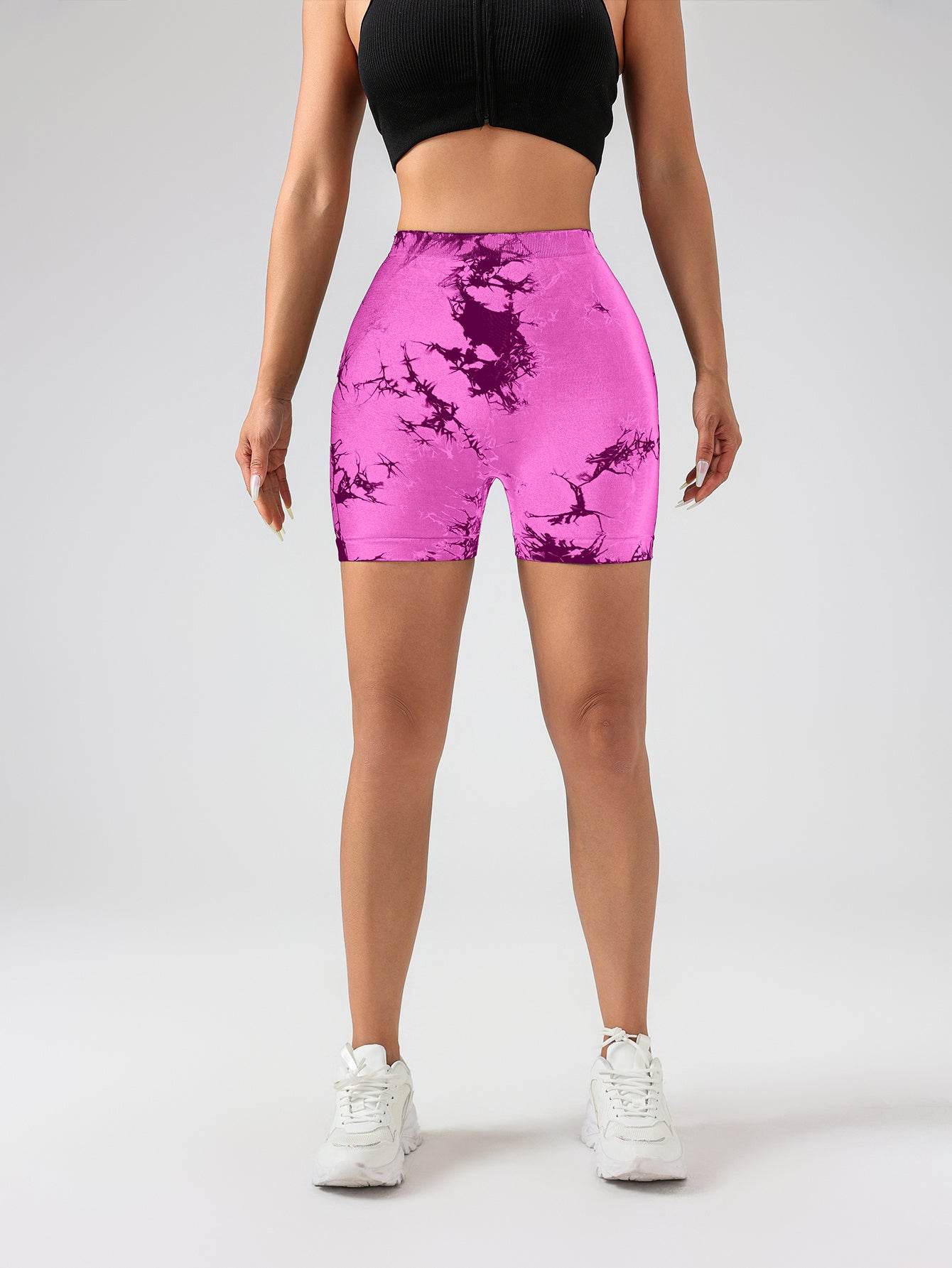 3 PACK Tie Dye Active Wear Shorts, Women Workout Shorts, High Waisted Contour Gym Yoga Biker Shorts, V Back Booty Biker Workout Gym Running Shorts - Mubimart