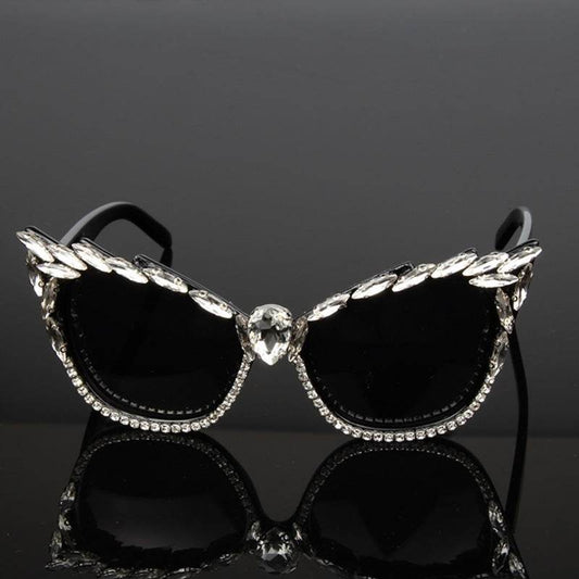 Cat eye sunglasses with rhinestones - Mubimart