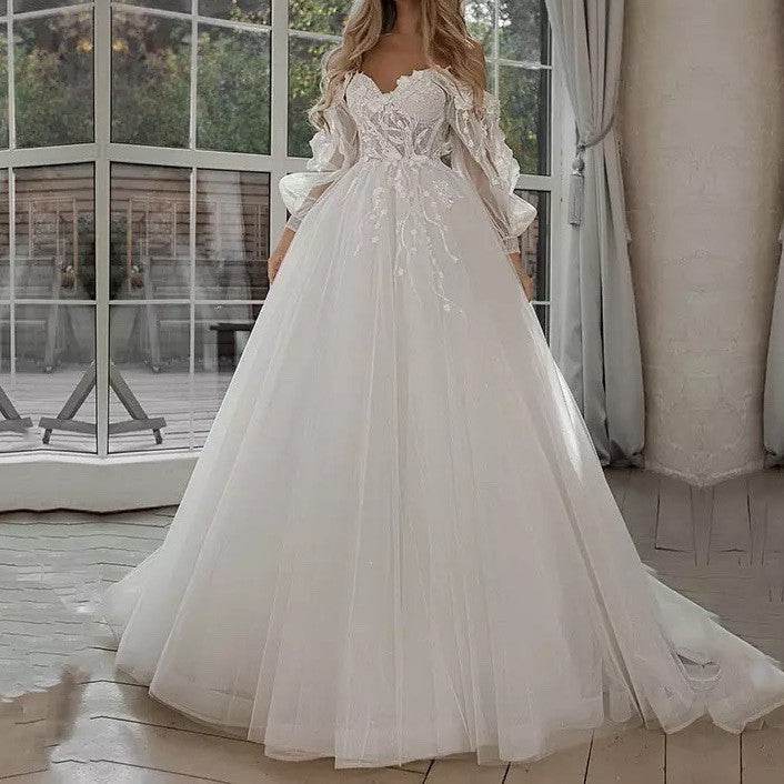 Boho Bride Gown Puff Sleeve Off Shoulder Wedding Dresses - Mubimart