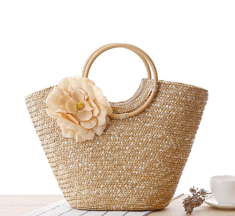 Straw bag beach bag handbag - Mubimart