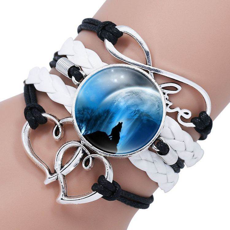Multi-layered gemstone wolf bracelet - Mubimart