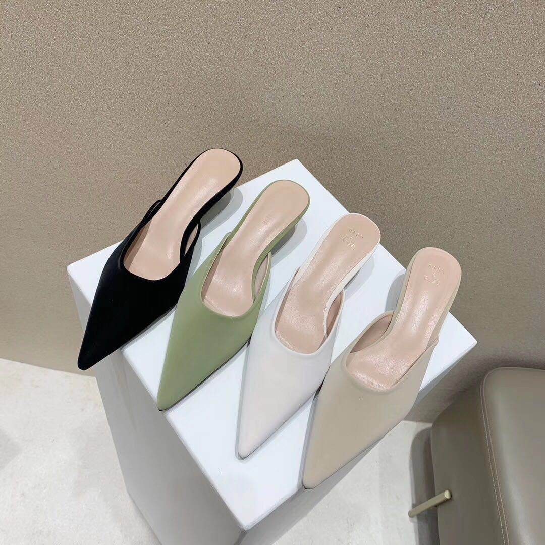 ins trendy pointed toe stiletto mules - Mubimart