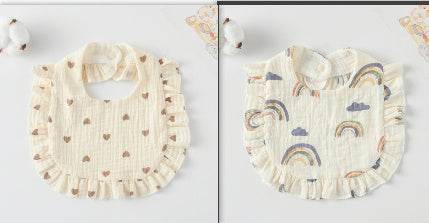 Baby Bib Ruffled Cotton Printed Gauze Lace Bib - Mubimart
