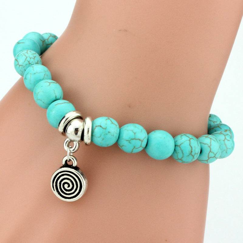 Vintage Turquoises Bracelets for Women Men Cross Tree Snake Owl Hand Pendant Charm Bracelet Bangle Fashion Jewelry - Mubimart