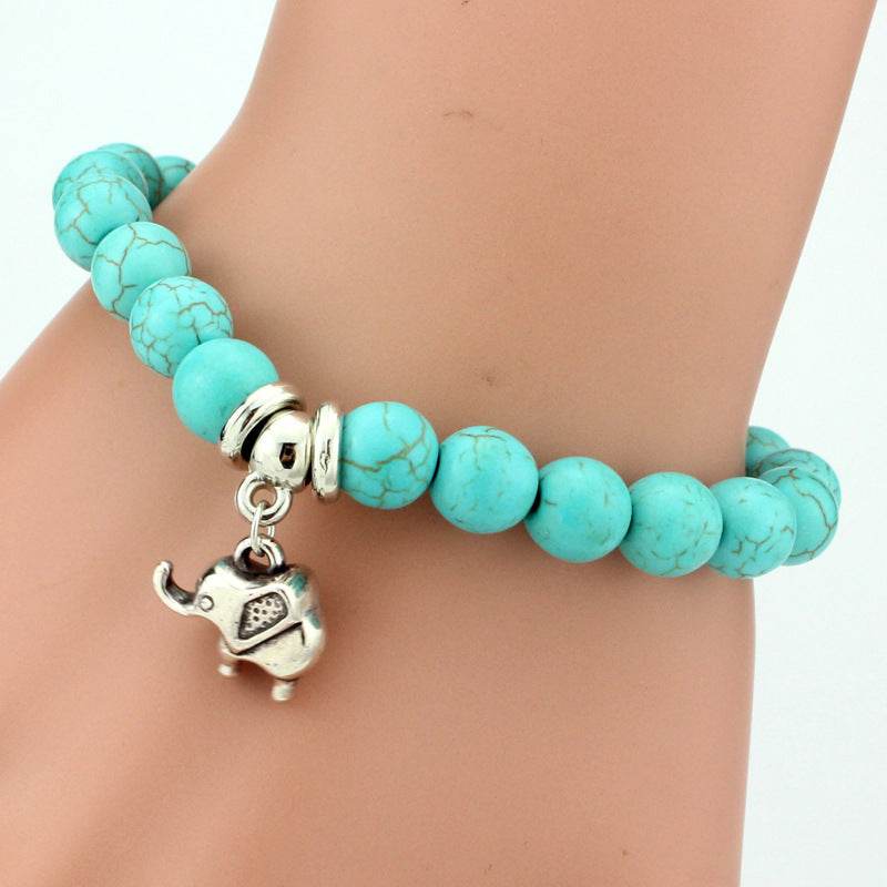 Vintage Turquoises Bracelets for Women Men Cross Tree Snake Owl Hand Pendant Charm Bracelet Bangle Fashion Jewelry - Mubimart