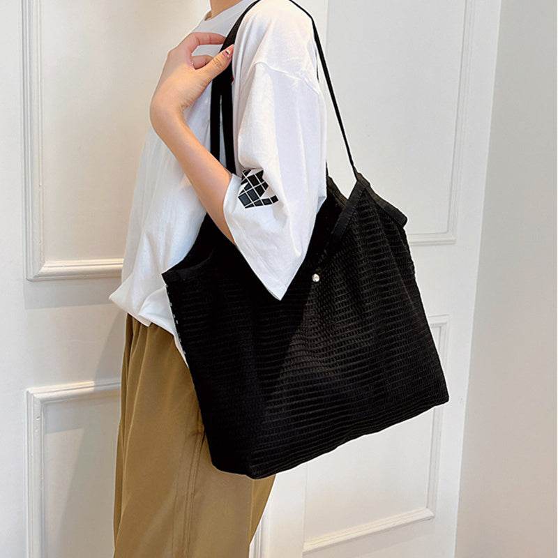 Women Mesh Tote Bag Solid Color Designer Ladies Casual Handbag Shoulder Bag Large Capacity Reusable Shopping Beach Bag - Mubimart