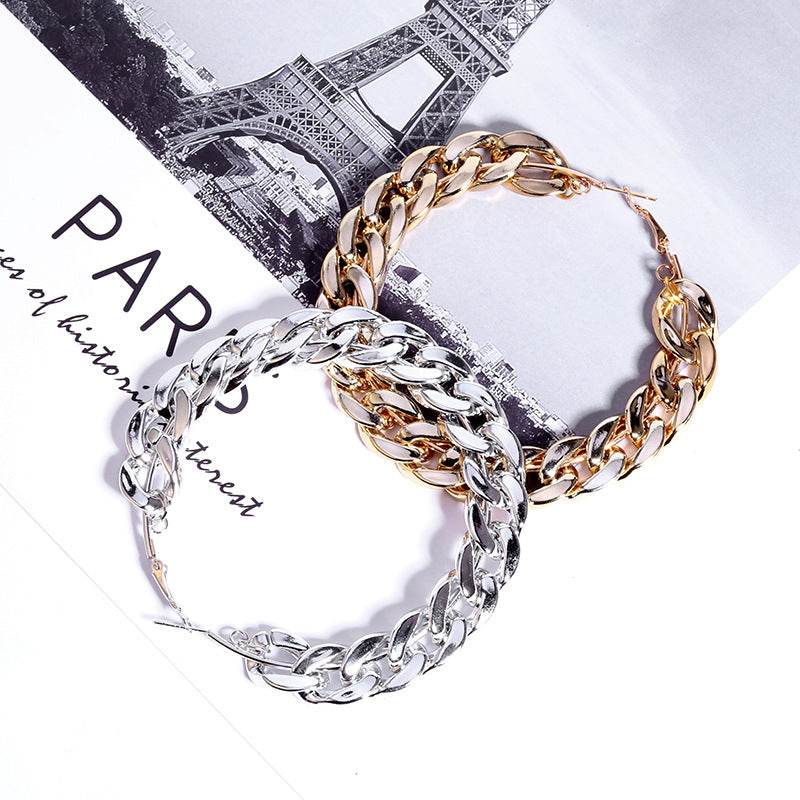 Chain alloy hoop earrings - Mubimart