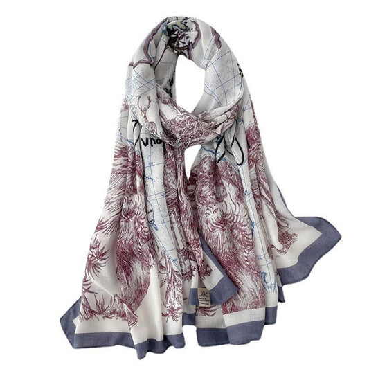 New Cotton And Linen Scarf National Style Long Large Size Shawl Thin Autumn And Winter Scarf Women's Simple Line Map Pattern - Mubimart