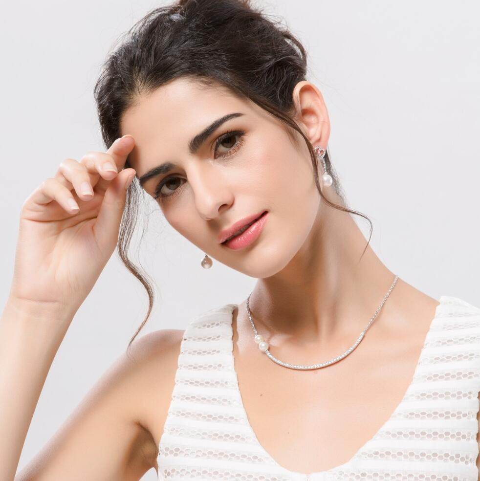 Elegant Clavicle Chain Girl Best Choice Full CZ Pearls White Gold Color Women Choker Necklace - Mubimart