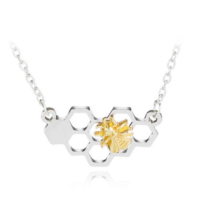 X & P Charm Fashion Silver necklaces for Women Girl Heart Honeycomb Bee pendant choker necklace Gift Prom Party Animal - Mubimart