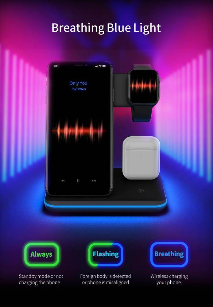 Compatible Mobile Phone Watch Earphone Wireless Charger 3 In 1 Wireless Charger Stand - Mubimart