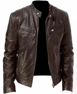 PU Leather Jacket Slim Leather Jacket - Mubimart