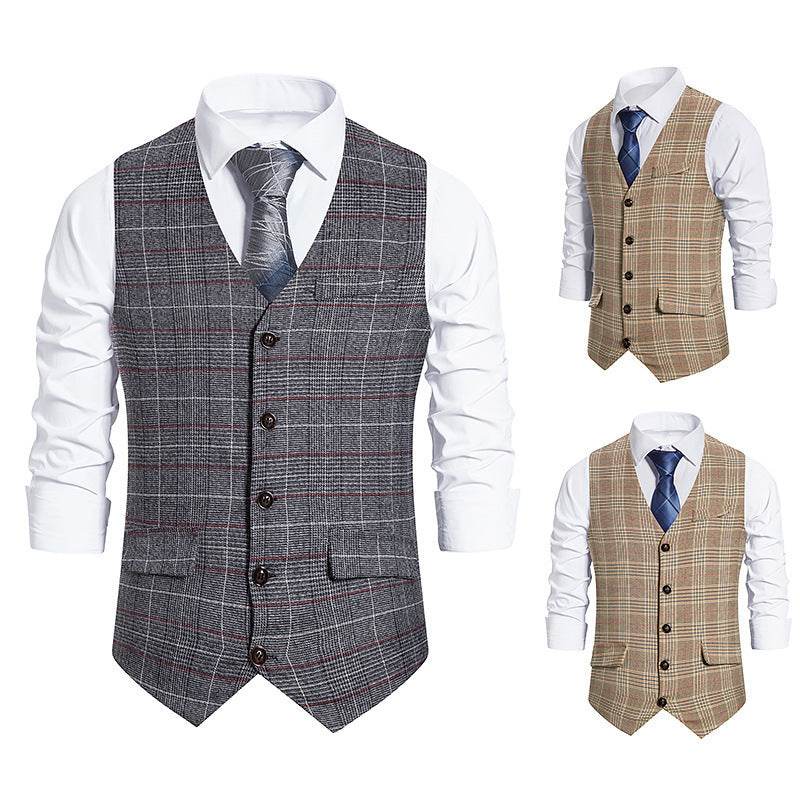 Men's Plaid Single Breasted Vest Style Suit - Mubimart
