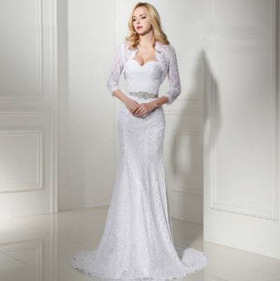 ANJURUISI Elegant White Lace Wedding Dresses Mermaid Bridal Gowns Vintage Boho Wedding Gowns Cheap Sereia With Jacket - Mubimart