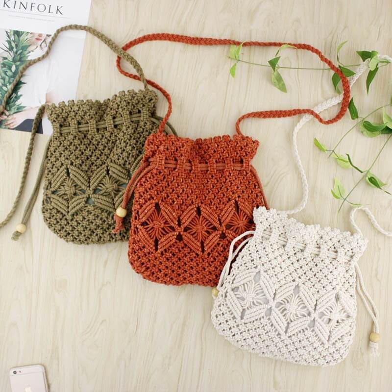 Knitted Tassel Bag Beach Women Bag woven Bag - Mubimart