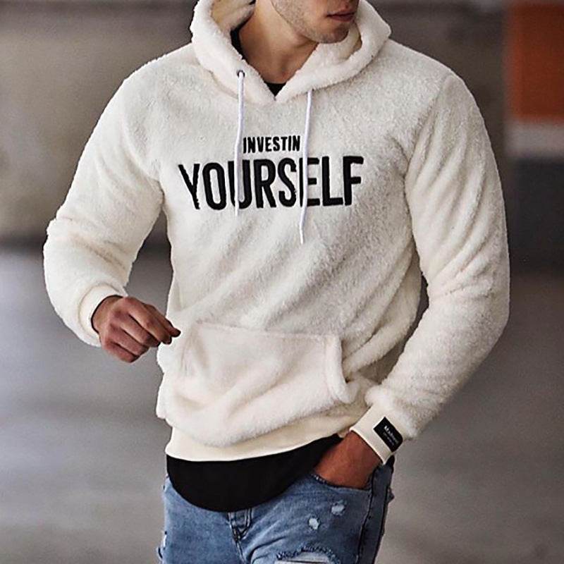 Winter Mens Fluffy Hoodie Pullover Sweatshirt Casual Fashion with Kangaroo Pocket - Mubimart