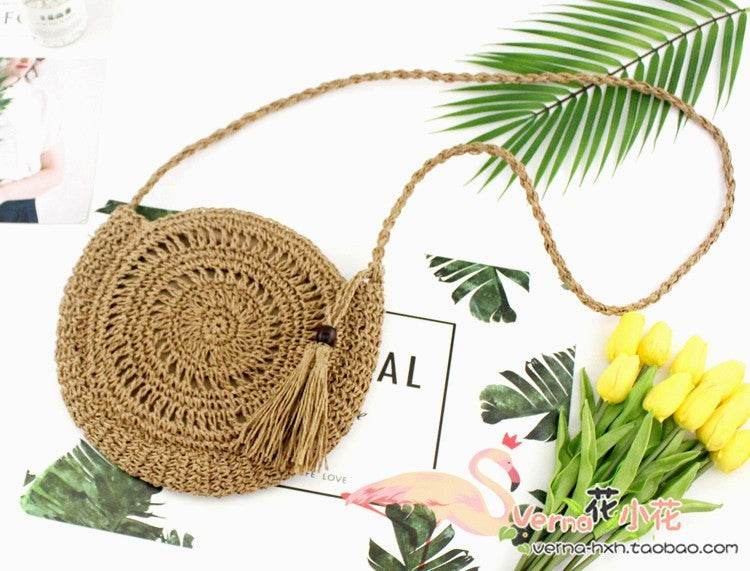 Woven soft beach bag straw bag - Mubimart
