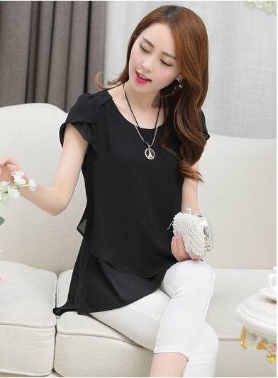 New Summer Women Blouse Loose Shirt O-Neck Chiffon Blouse Female Short Sleeve Blouse Plus Size 5XL Shirts Tops - Mubimart