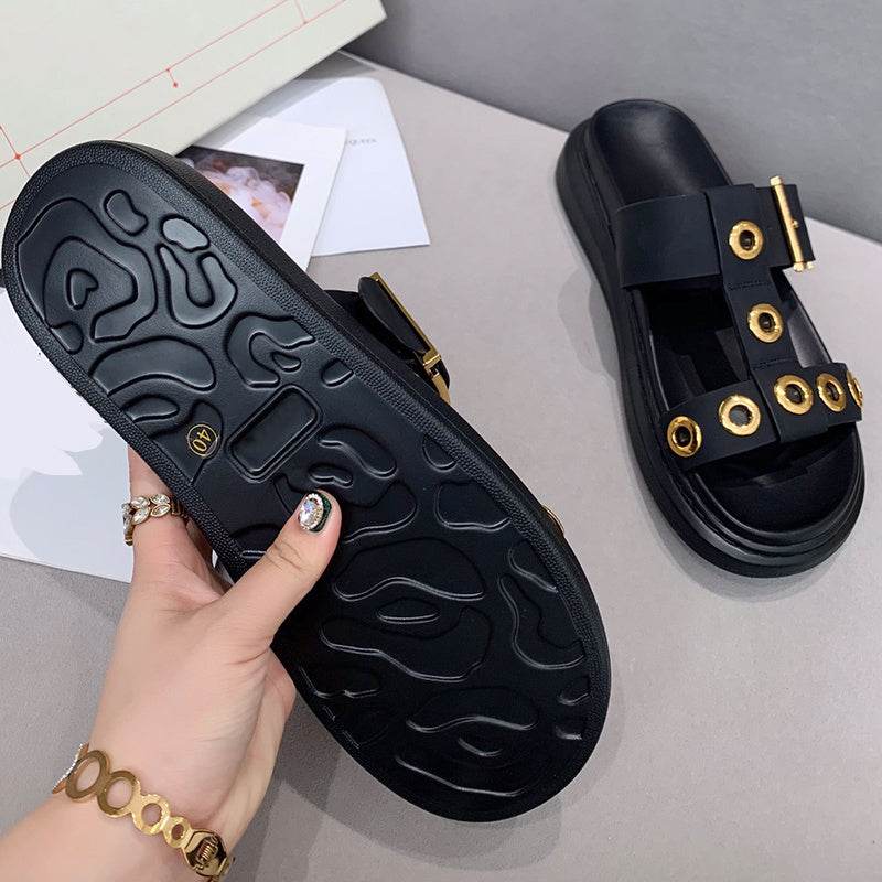 Leather platform platform shoes - Mubimart