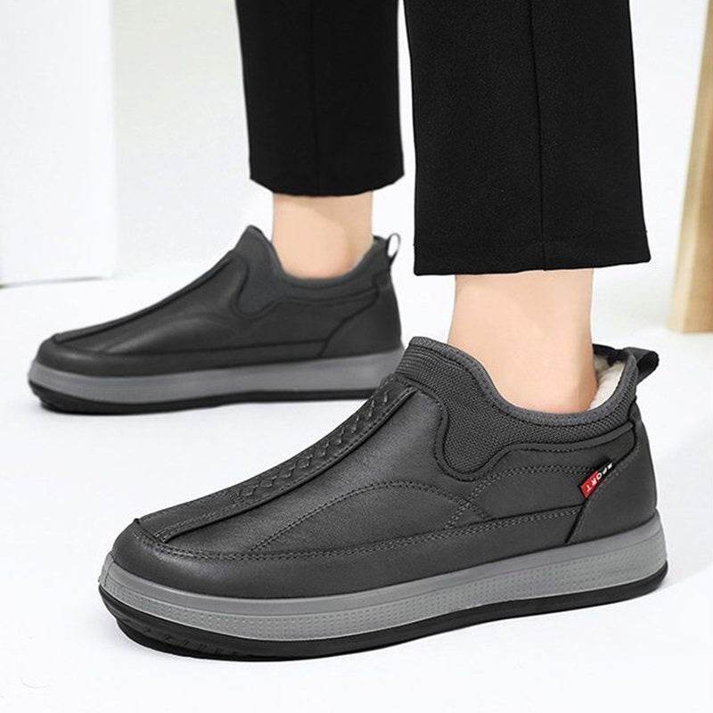 Winter Warm Fleece Snow Boots Round-toed Platform Ankle Boot Fashion Simple Non-slip Flat Cotton Shoes Men - Mubimart