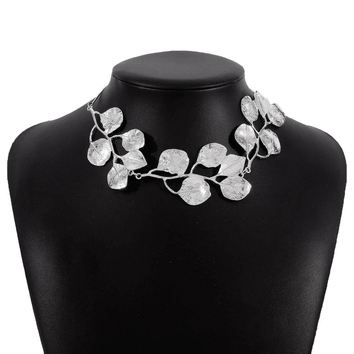 2025 Earring Necklace Luxury Metal Leaf Earrings Choker For Women Personality Jewelry Gift - Mubimart