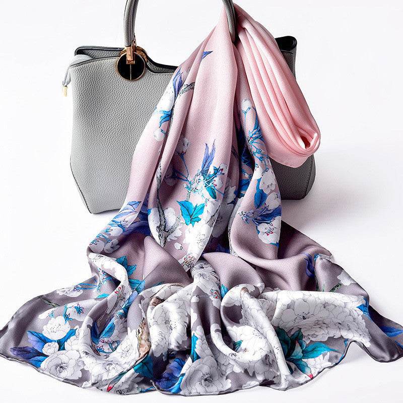 Silk Scarves Silk Printed Long Scarf Women - Mubimart