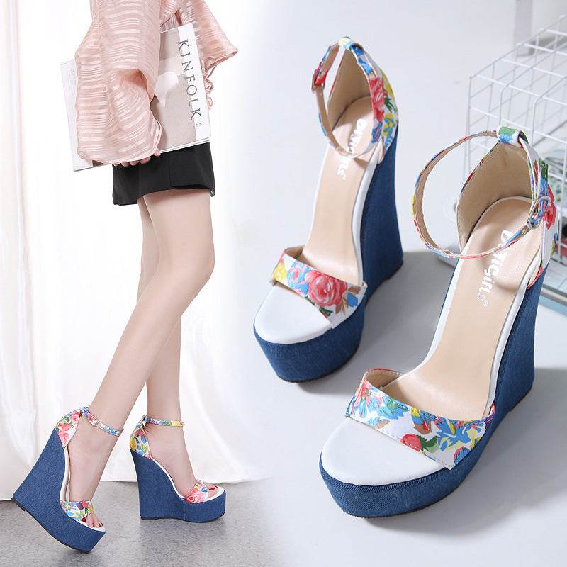 Wedge printed sandals - Mubimart