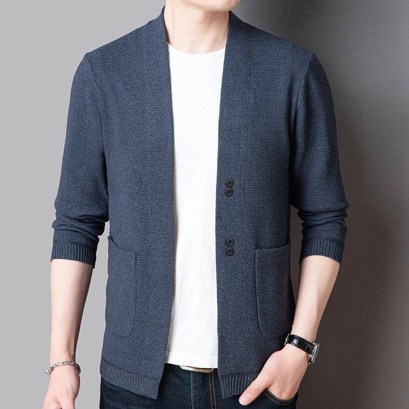 Pure Color Sweater Jacket Men's Autumn Thin Section - Mubimart
