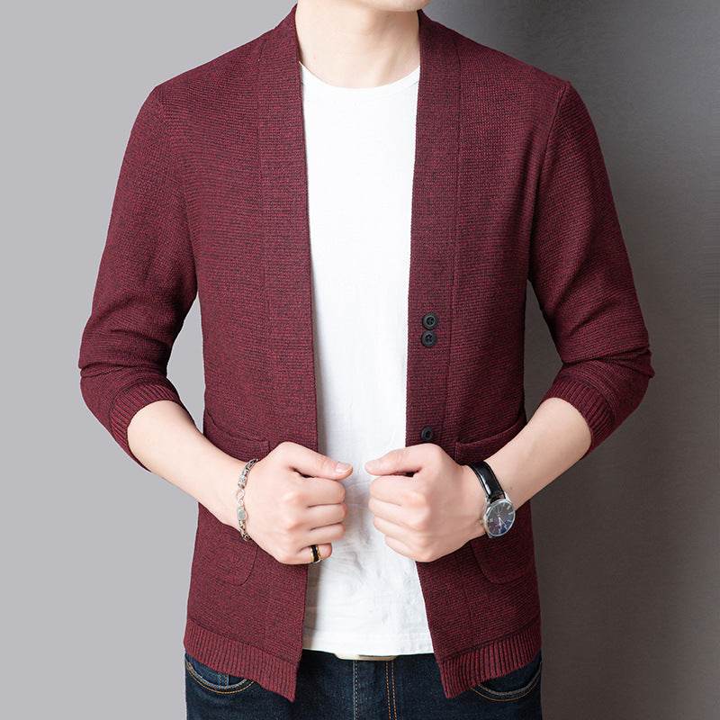 Pure Color Sweater Jacket Men's Autumn Thin Section - Mubimart