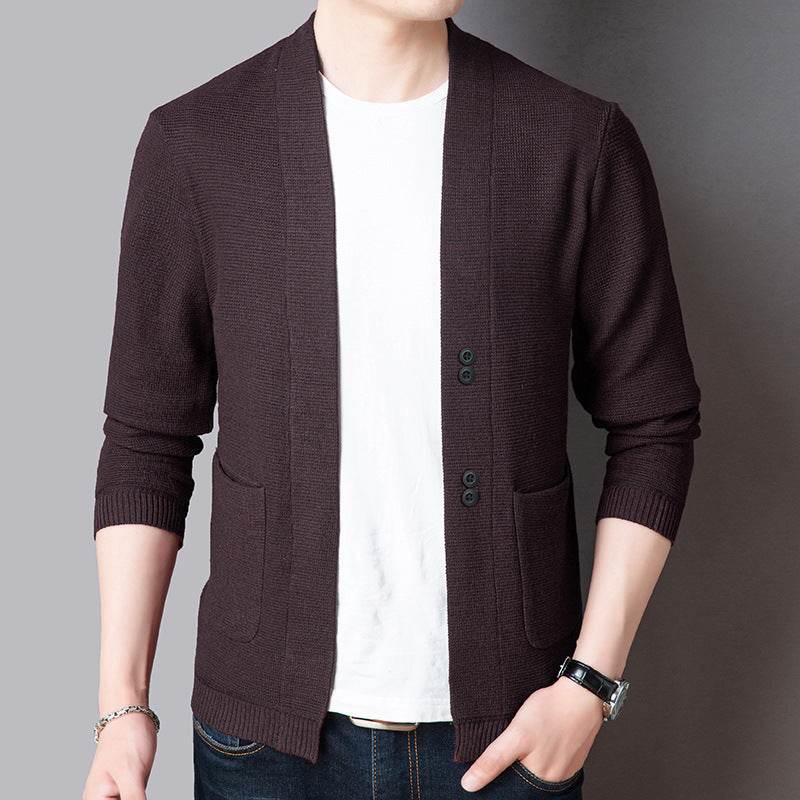 Pure Color Sweater Jacket Men's Autumn Thin Section - Mubimart