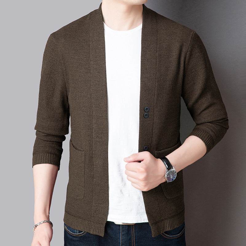 Pure Color Sweater Jacket Men's Autumn Thin Section - Mubimart