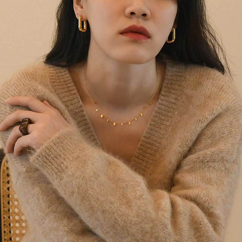Peri'sBox Round Circle Small Charm Gold Necklaces Waterdrop Rectangle Titanium Steel Choker Necklaces for Women Dainty Necklace - Mubimart