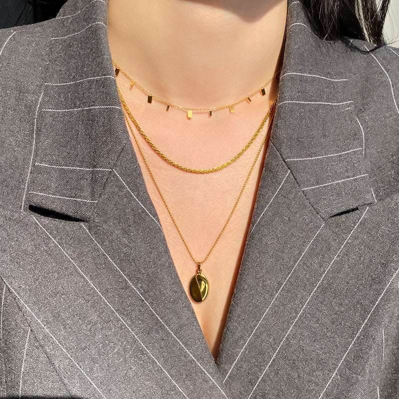 Peri'sBox Round Circle Small Charm Gold Necklaces Waterdrop Rectangle Titanium Steel Choker Necklaces for Women Dainty Necklace - Mubimart