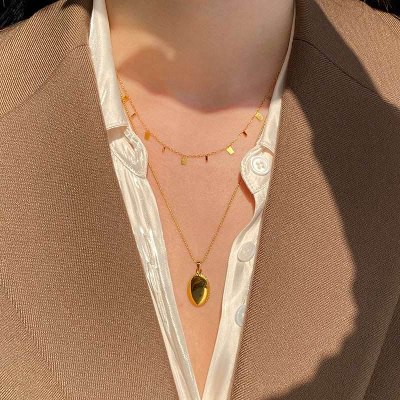 Peri'sBox Round Circle Small Charm Gold Necklaces Waterdrop Rectangle Titanium Steel Choker Necklaces for Women Dainty Necklace - Mubimart