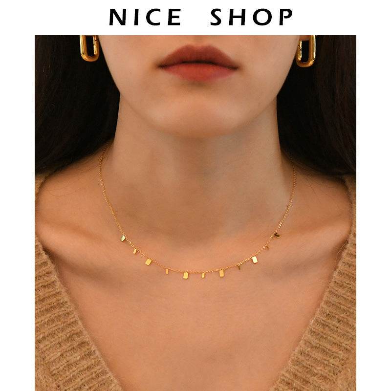 Peri'sBox Round Circle Small Charm Gold Necklaces Waterdrop Rectangle Titanium Steel Choker Necklaces for Women Dainty Necklace - Mubimart