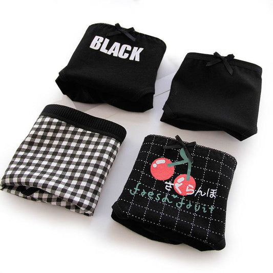 Black Cotton Cute Briefs Set Box Women - Mubimart