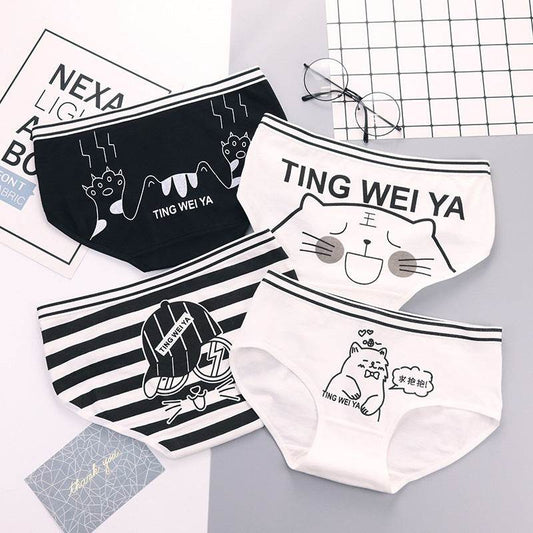 Black Cotton Cute Briefs Set Box Women - Mubimart