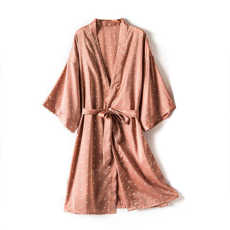 Print Dot Lady Nightwear Satin 4PCS Pajamas Set For Women - Mubimart