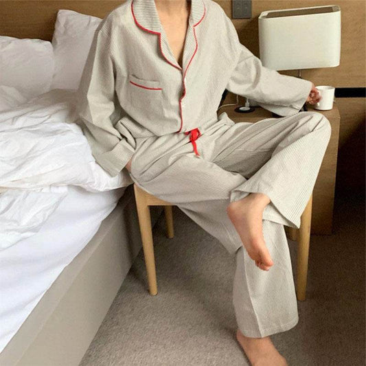 Trade Casual Nightwear In Contrasting Colors With Striped Trim - Mubimart