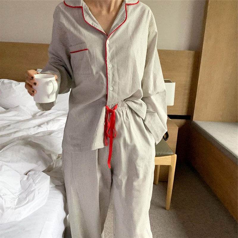 Trade Casual Nightwear In Contrasting Colors With Striped Trim - Mubimart