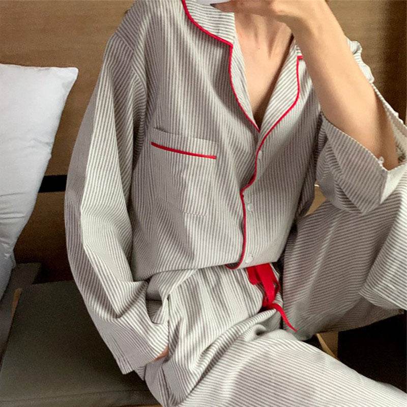 Trade Casual Nightwear In Contrasting Colors With Striped Trim - Mubimart