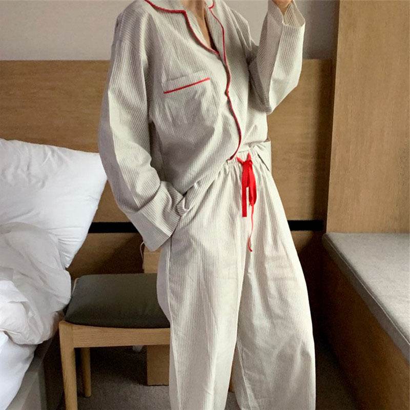 Trade Casual Nightwear In Contrasting Colors With Striped Trim - Mubimart