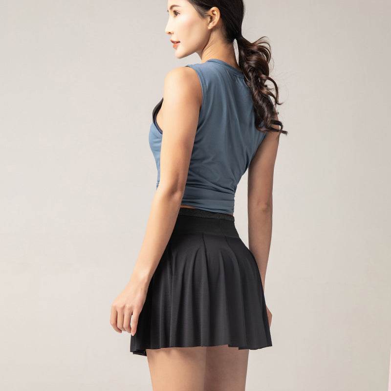 Workout Clothes Sports Short Skirt Female Pleated Fake Two-Piece Badminton Shorts - Mubimart