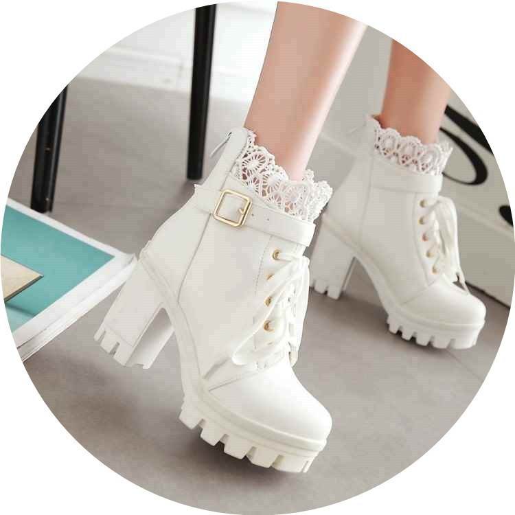 For Women, Lace-up Martens Boots With High Heels And Thick Heels - Mubimart