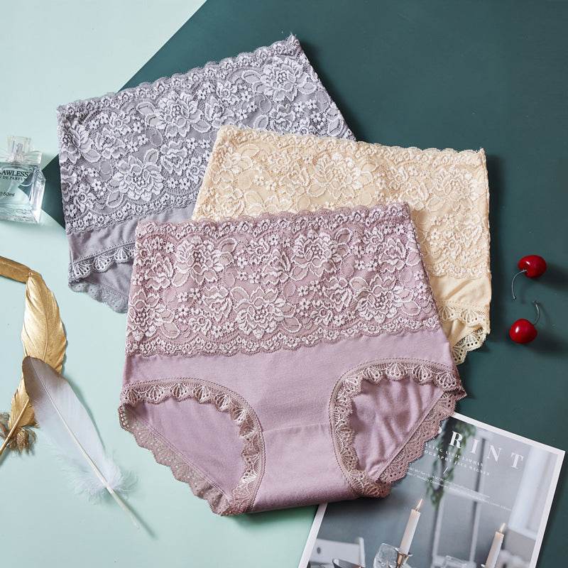 High Waisted Abdomen And Hips Sexy Lace Underwear Women Briefs - Mubimart