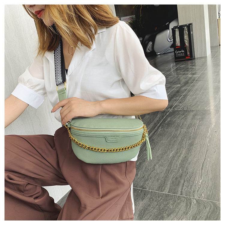 Womens Belt Bag PU leather Chain Fanny Pack Bananka Bag - Mubimart