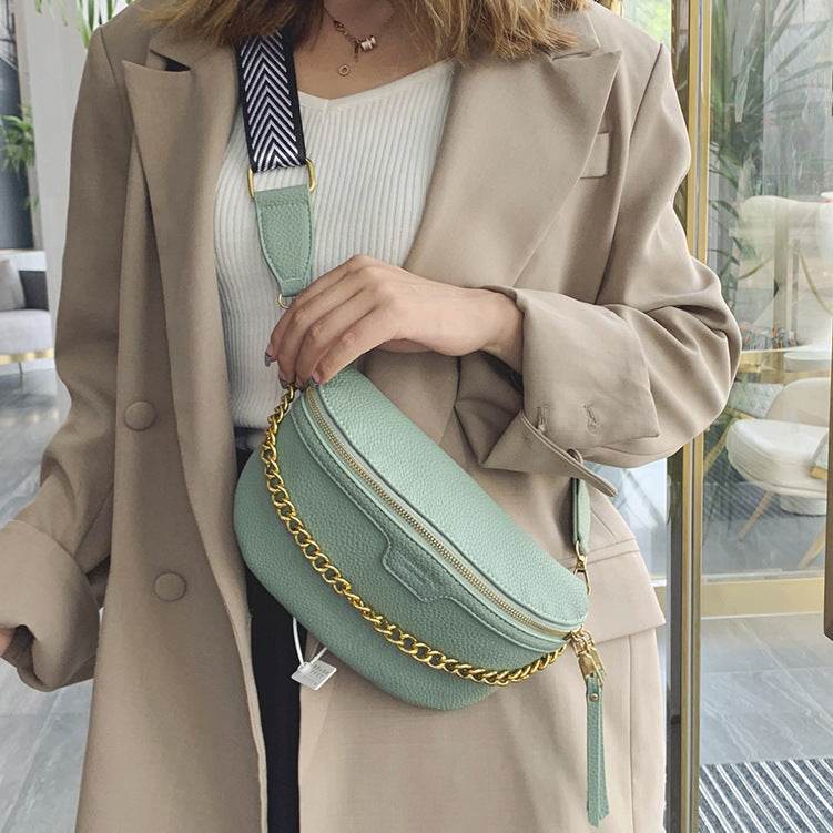 Womens Belt Bag PU leather Chain Fanny Pack Bananka Bag - Mubimart