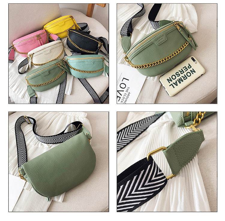 Womens Belt Bag PU leather Chain Fanny Pack Bananka Bag - Mubimart